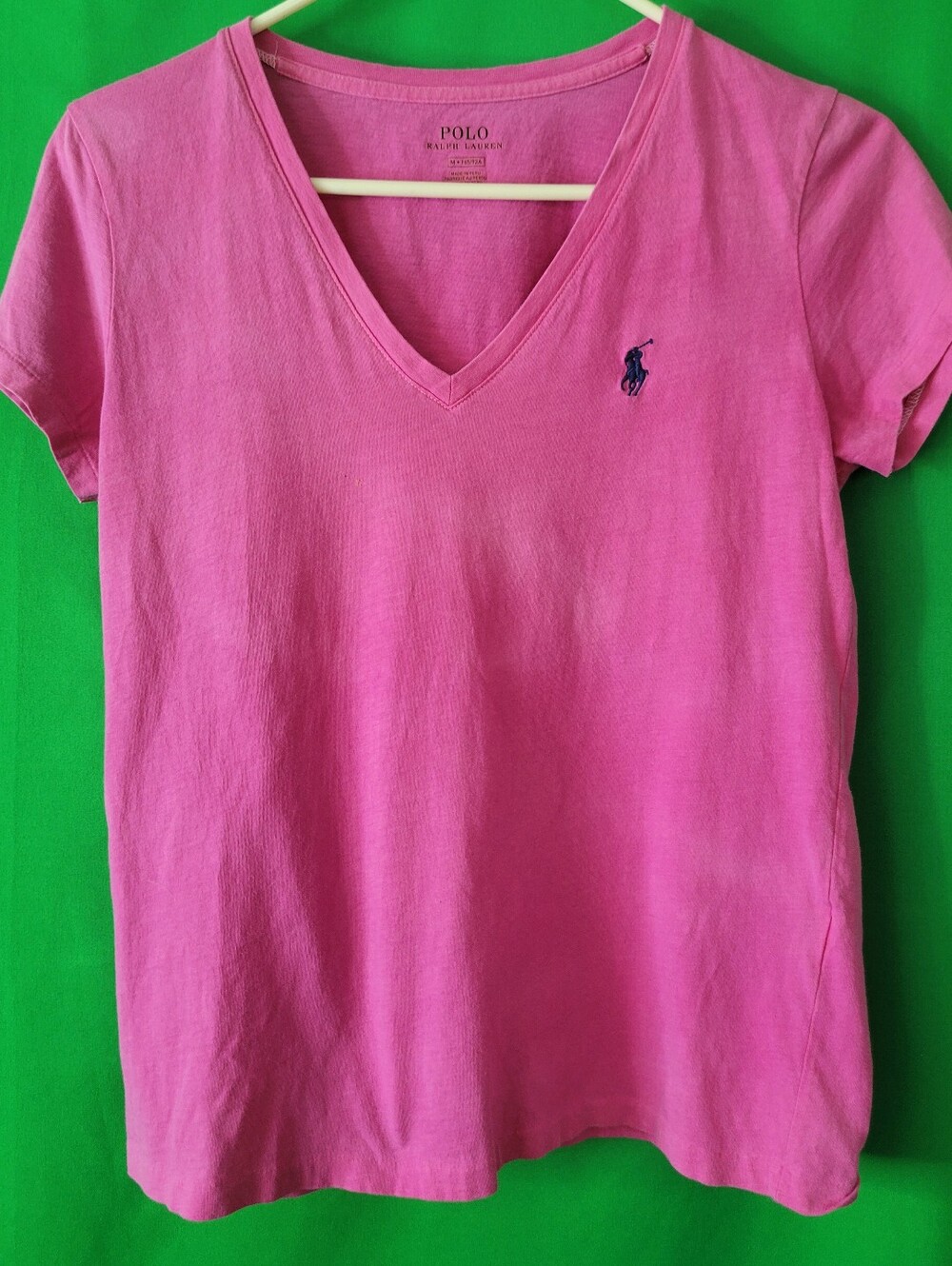 Ralph Lauren Polo Pink V-Neck Tee with Navy Pony Sz Medium Women Lightweight